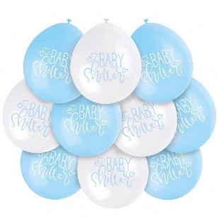 Baby Shower Blue & White Latex Balloons x10